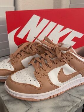 Nike Dunk Low Sneakers in Rose Whisper & White Leather